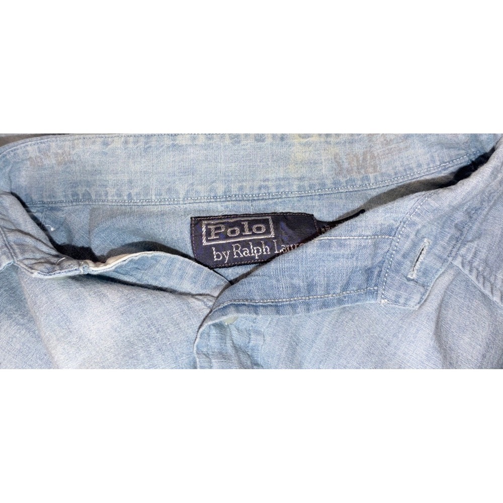 Polo Ralph Lauren Shirt Mens L Vintage 90s Military Chambray 109th Div Stencil - Picture 11 of 16